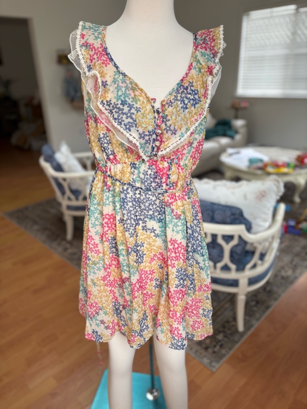 Darling Floral Ruffle Mini Dress in Multicolor